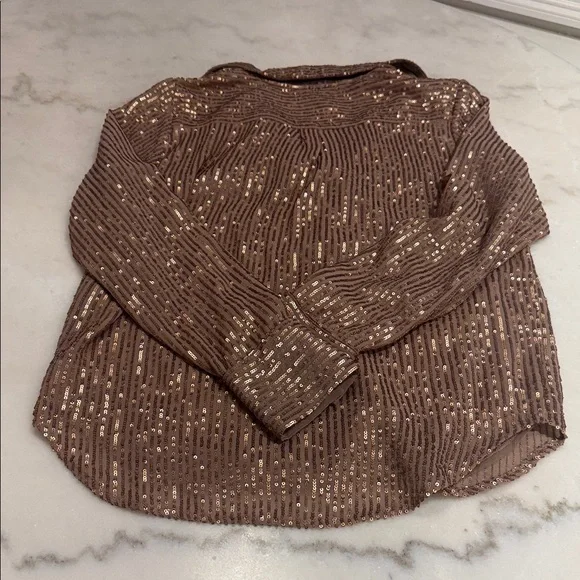NWT Anthropologie Brown Sequin Blouse with attached lining - Picture 7 of 9